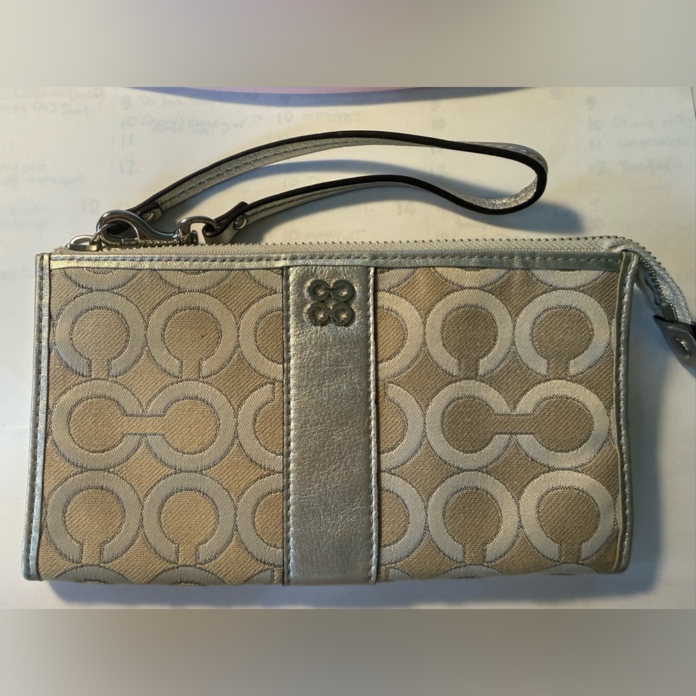 Coach Silver & Tan Wristlet
